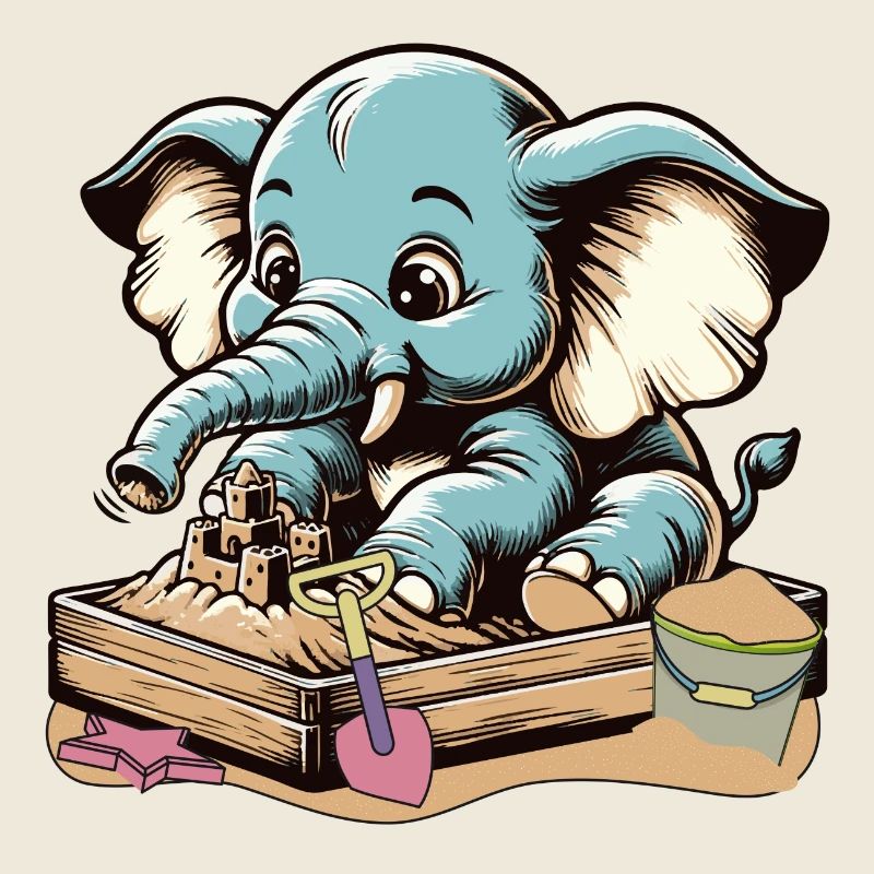 Mignon éléphant de dessin animé bleu dans le bac à sable