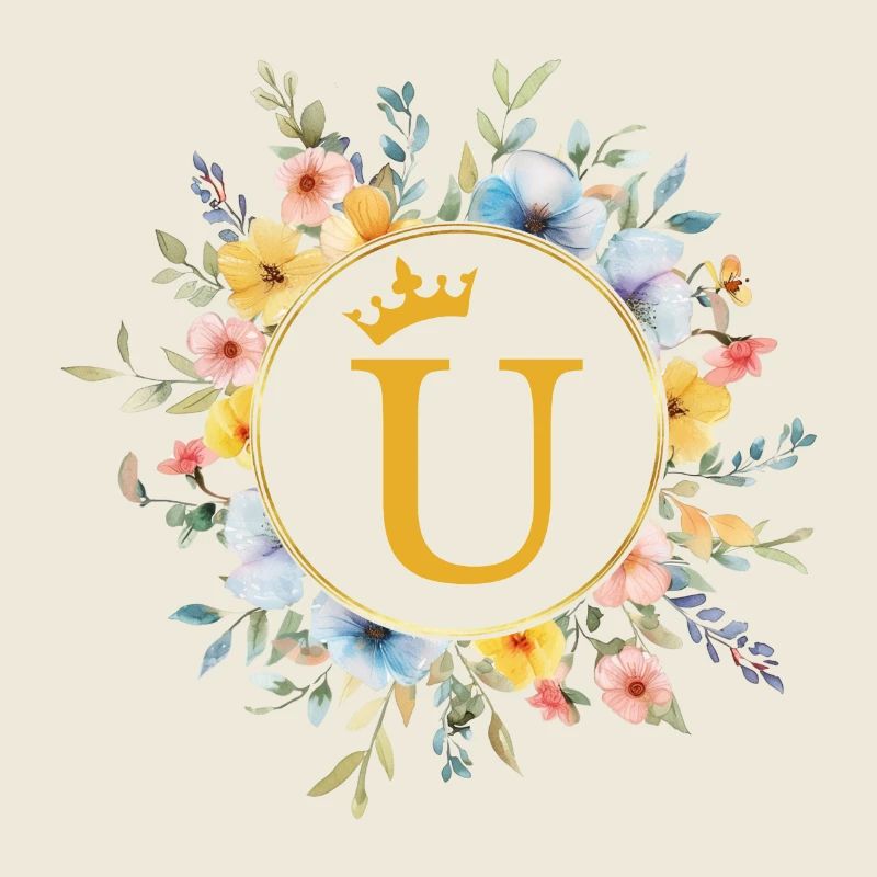 U monogramme, cercle de fleurs, personnalisable