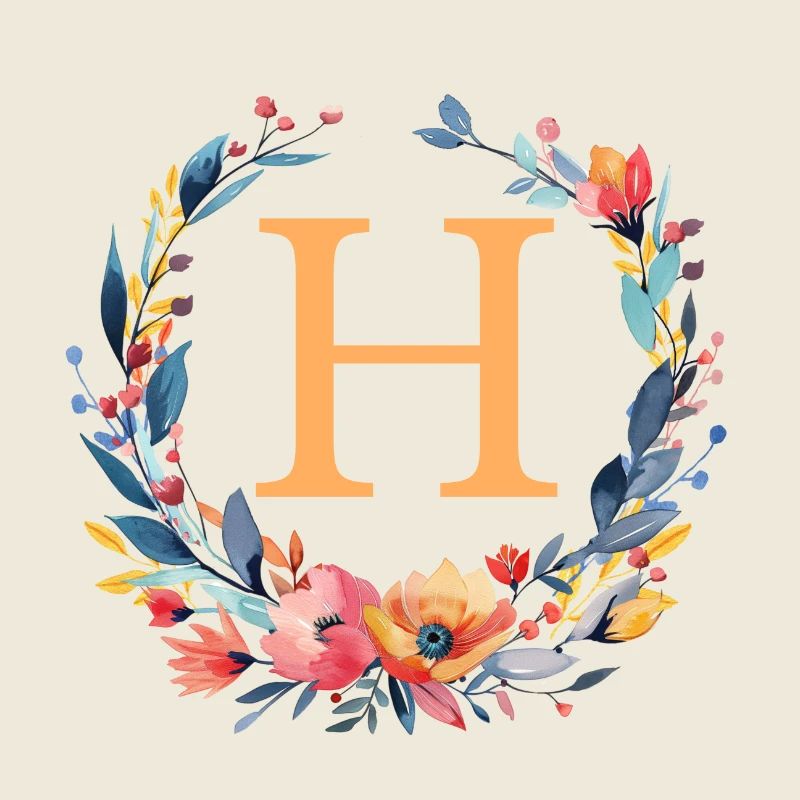 H Monogramme, Couronne de fleurs, Personnalisable