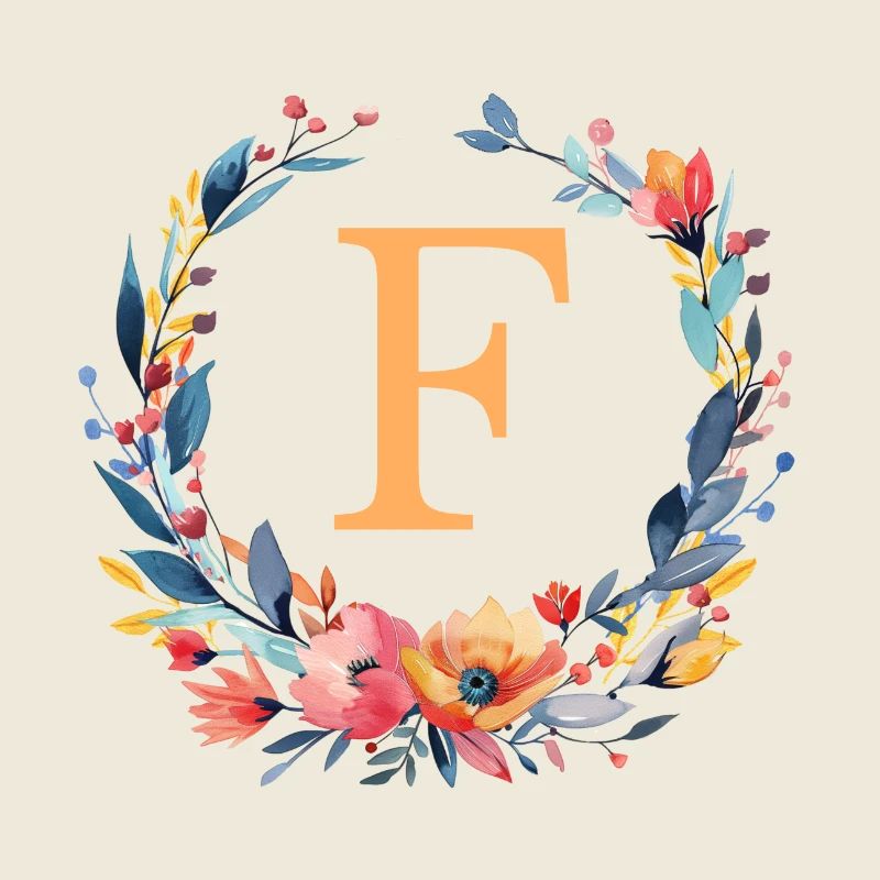 F Monogram, Flower Wreath, Personalizable