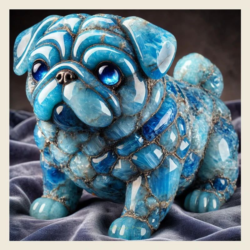Blauer Kristall-Pug Dekorfigur