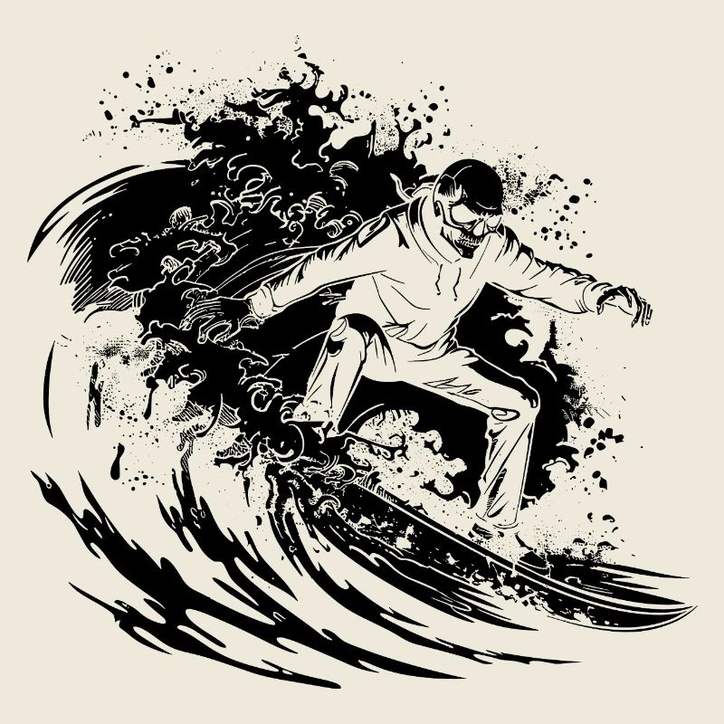 Surfing Skeleton Drawing