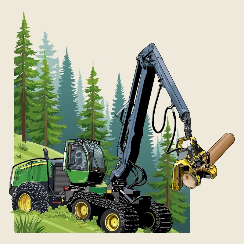 Récolteuse, moissonneuse en forêt