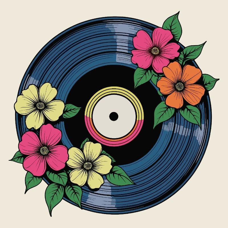 Blumen auf Schallplatte - Retro Vinyl Artwork