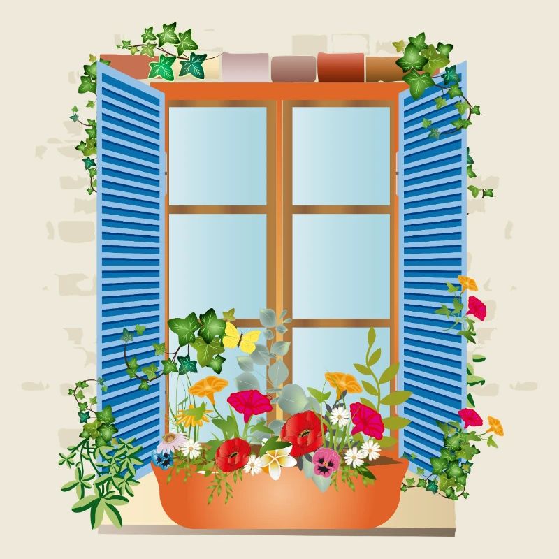 Summer window with flower box