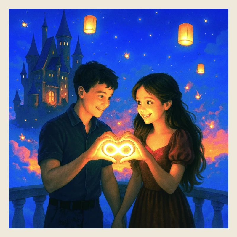 Romantisches Paar mit glühendem Infinity-Herz