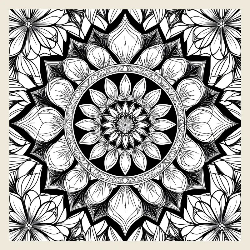 Blumenmuster Mandala Schwarz Weiß