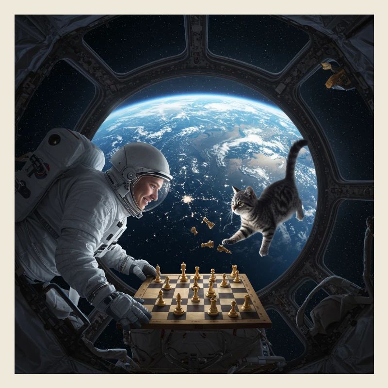 Weltraum-Schach mit Katze