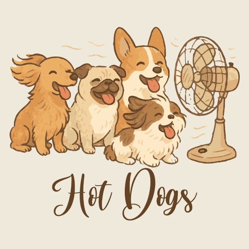 Lustige Hunde mit Ventilator - Hotdogs