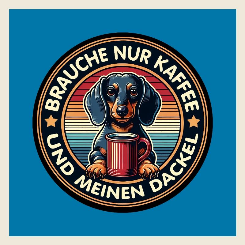 Hund Dackel mit Kaffeetasse Retro Design