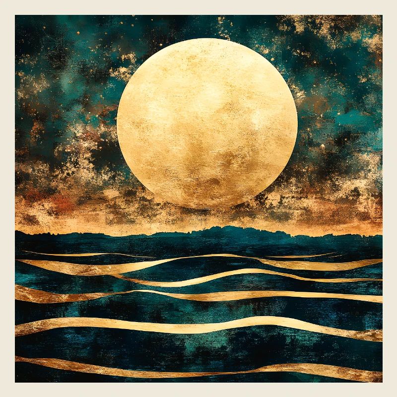 Lune dorée sur horizon aquarelle