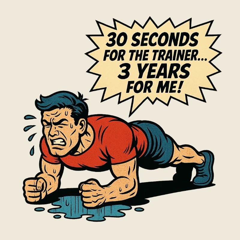 Funny Retro Gym Comic – Plank Struggle