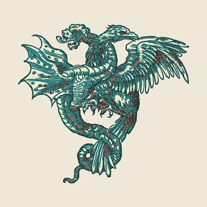 Dragon médiéval mythique en couleurs bleutées