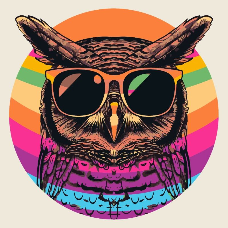 Bunte Retro Eule mit Sonnenbrille
