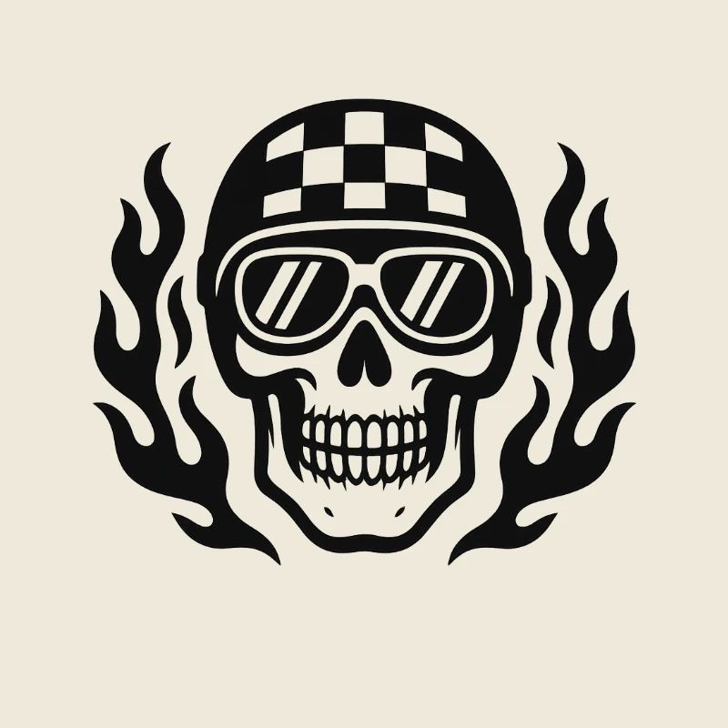 Flame Skull with Checkerboard Helmet
