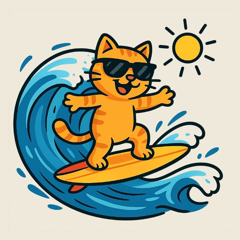 Chat surfeur soleil