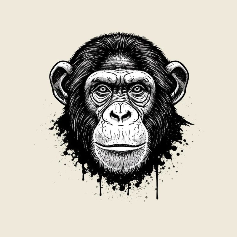 Illustration de visage de singe en noir et blanc