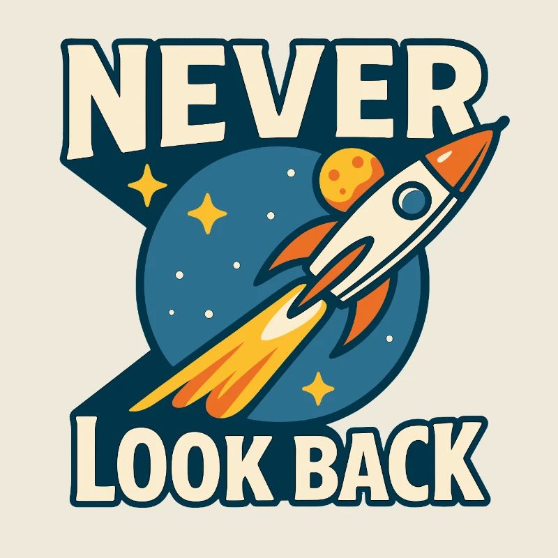 Never Look Back Rakete Motiv Retro Space