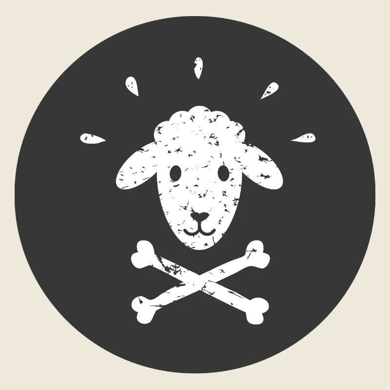 Jolly Roger Pirate Sheep on Black Circle