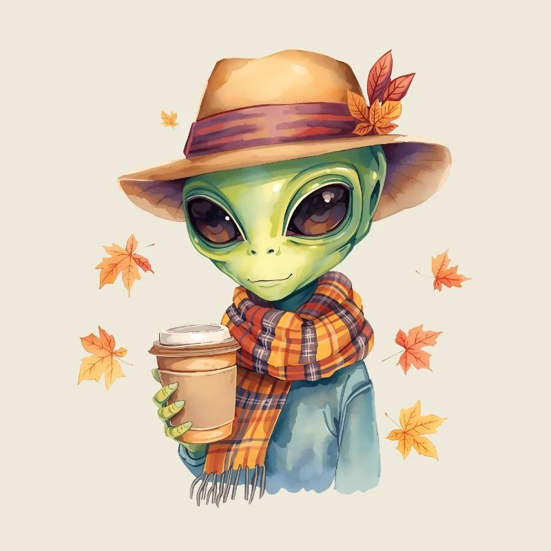 Hipster Alien avec café – Vibrations automnales
