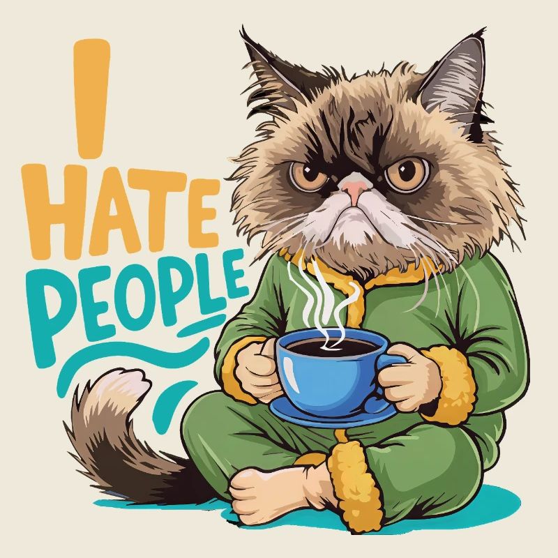 Katze Kaffee Morgenmuffel Lustig Introvertiert