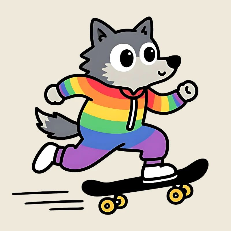 Regenbogen Wolf Schlittschuh