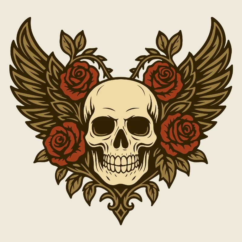Skull Rose Wings Heart