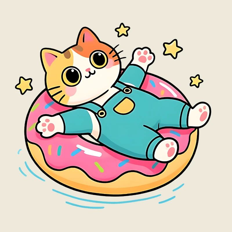 Cat on pastel floating donut