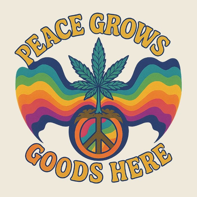 Peace Grows - Design hippie rétro avec feuille de chanvre et