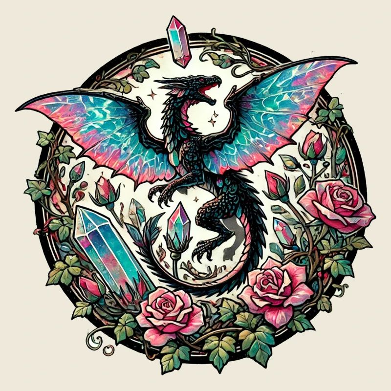 Dragon cristallin dans le jardin de cristal de rose