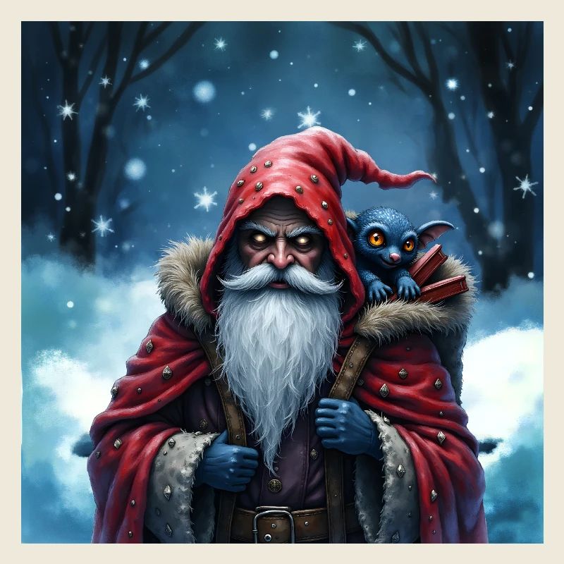Père Noël sorcier avec chat bleu