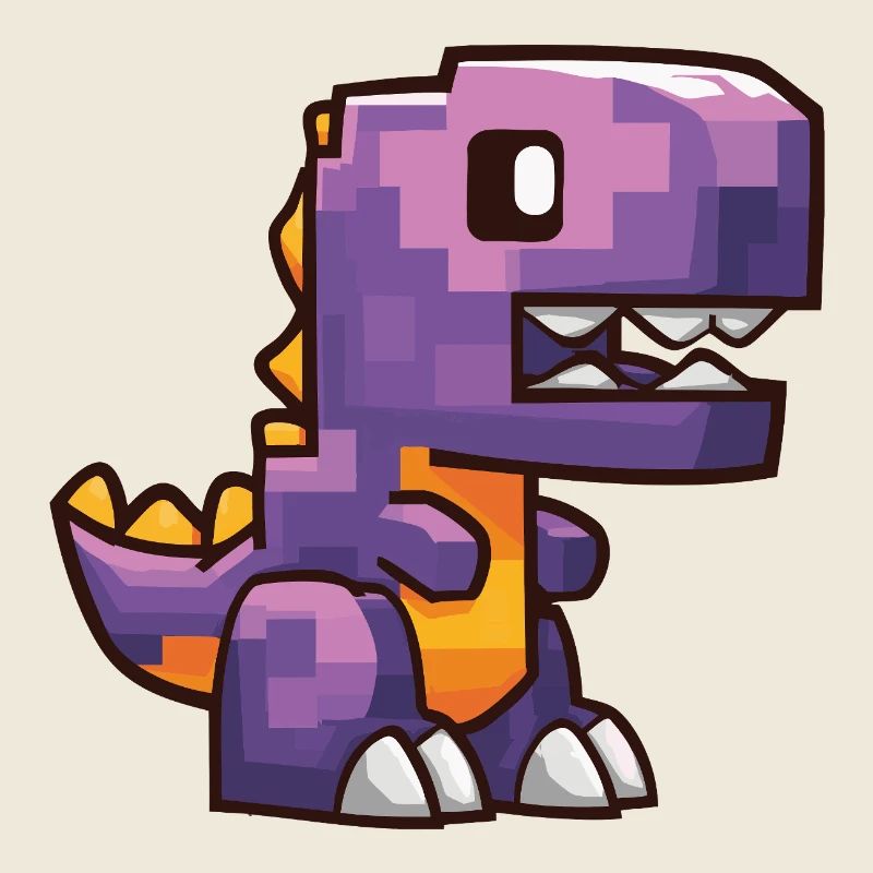 Pixel Dino – T-Rex de dessin animé violet