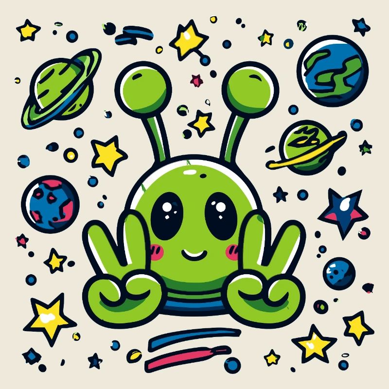 Little Alien Peace Sign Space
