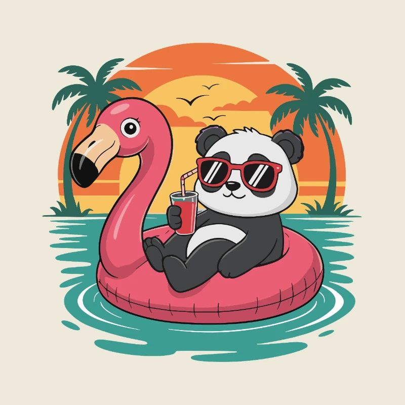 Funny Panda Tropical Summer Flamingo Float
