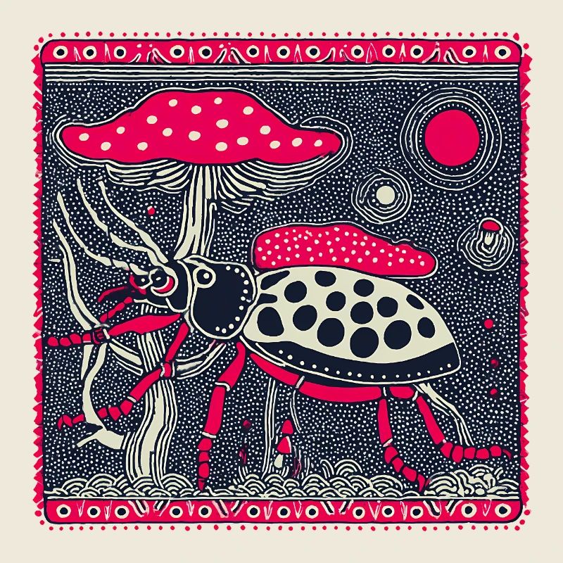 Scarabée psychédélique & Champignon – Nature rétro