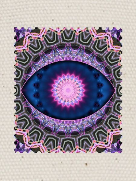 Mandala néon bleu rose