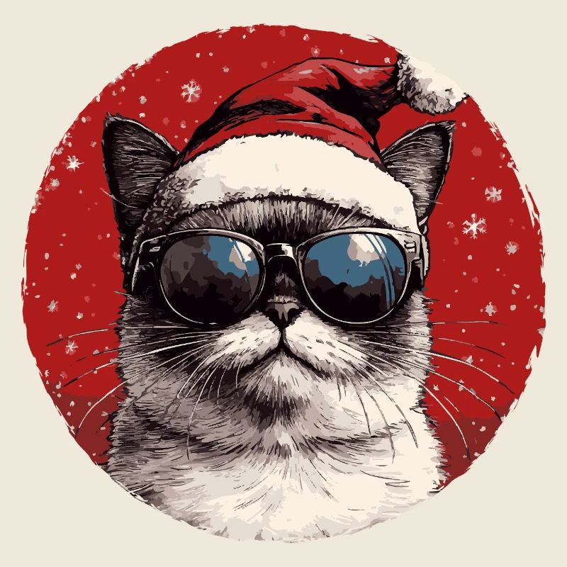 Chat Père Noël avec des lunettes de soleil