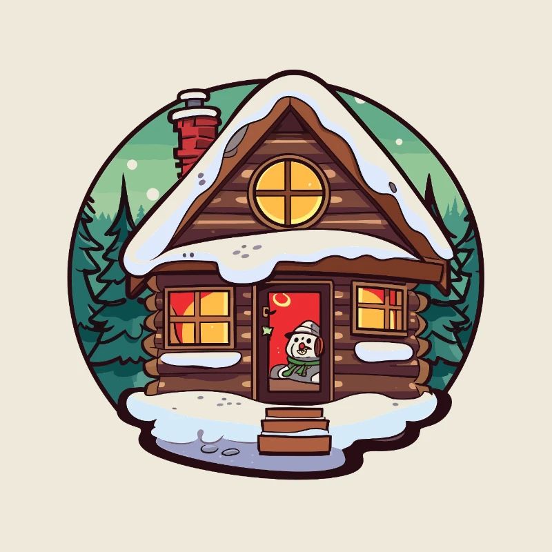 Winterhütte Cartoon mit Katze