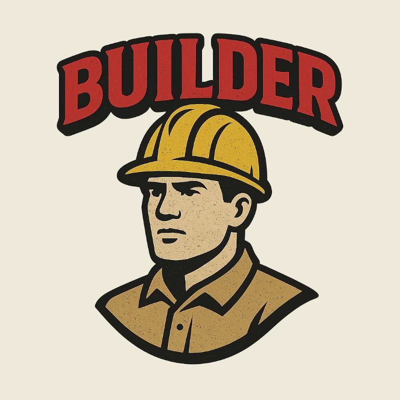 Logo rétro d’ouvrier du bâtiment avec casque