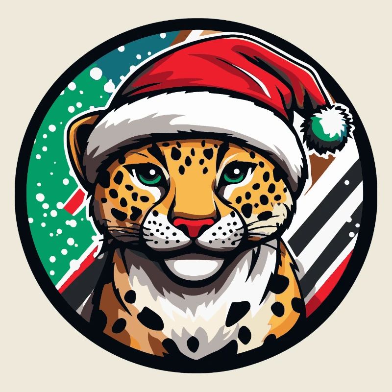 Leopard im Weihnachtsmannhut