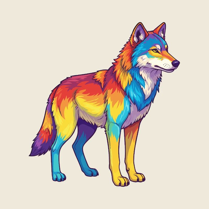 Bunte Wolf-Regenbogen-Pop-Art-Aquarell