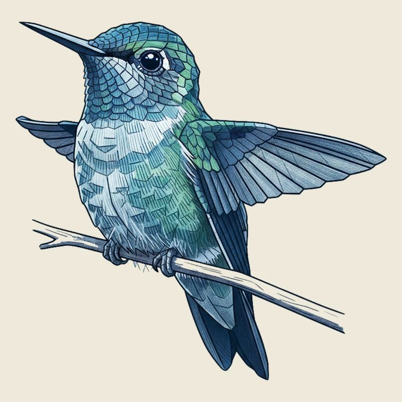 Colibri en reflet aquarelle
