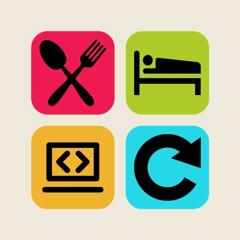 Essen, schlaf, Programm wiederholen, lustiger Zitatcode