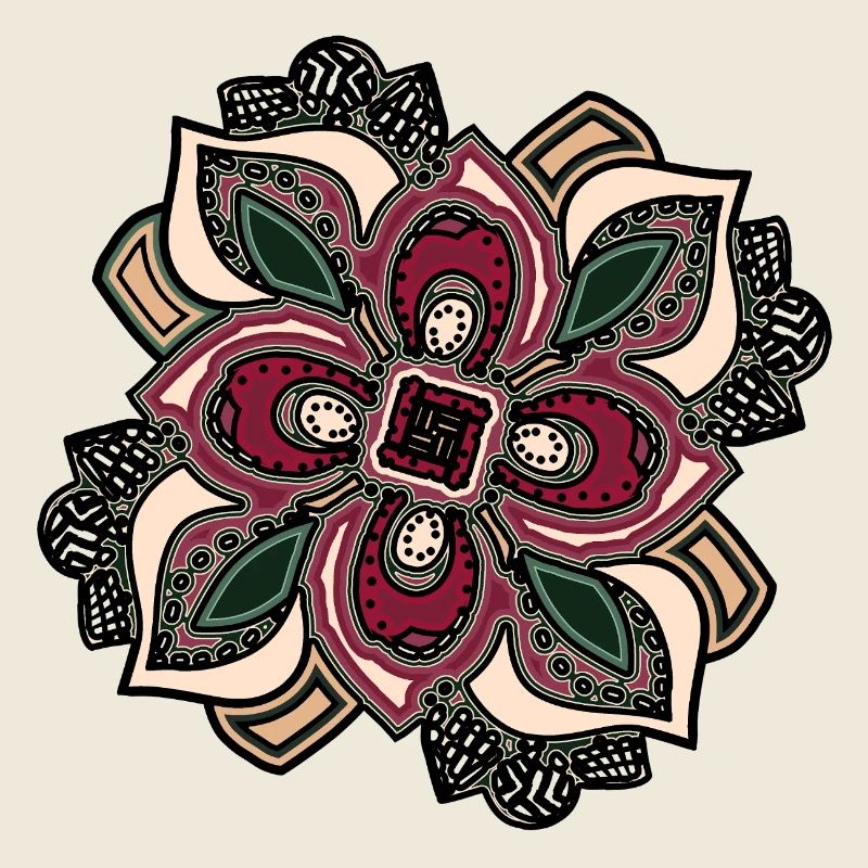 Boho Mandala Blossom Rose Vert