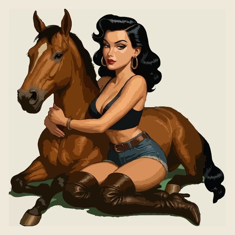 Pin-up-Reiter mit Pferd