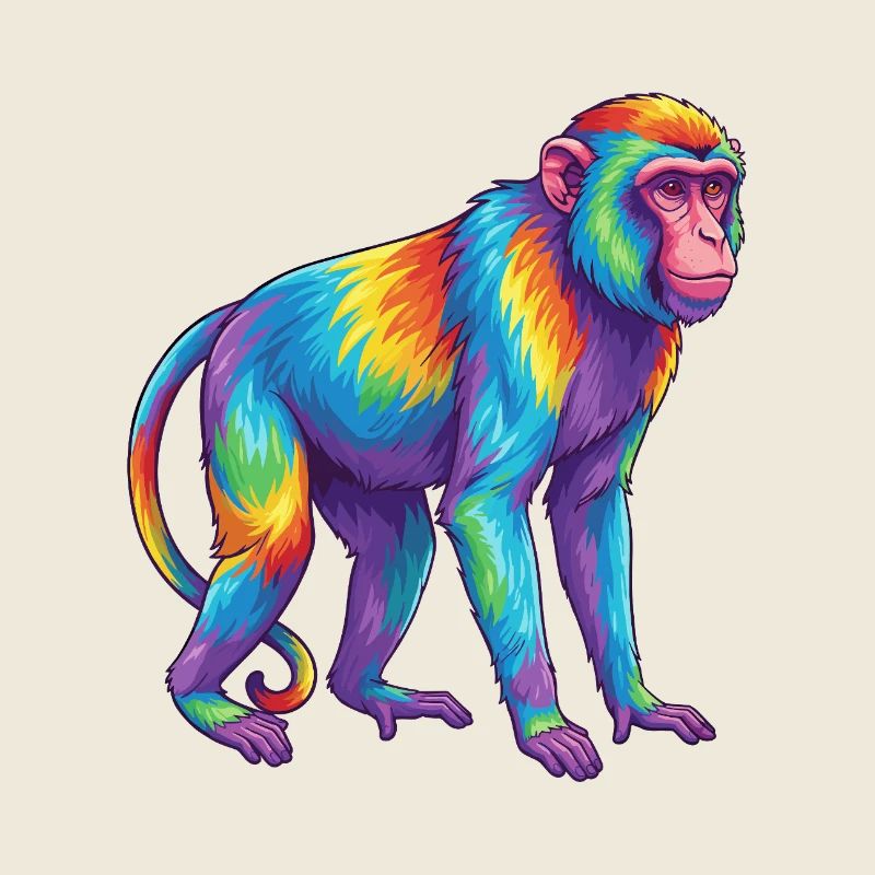 Aquarelle Pop Art Singe Arc-en-ciel Coloré