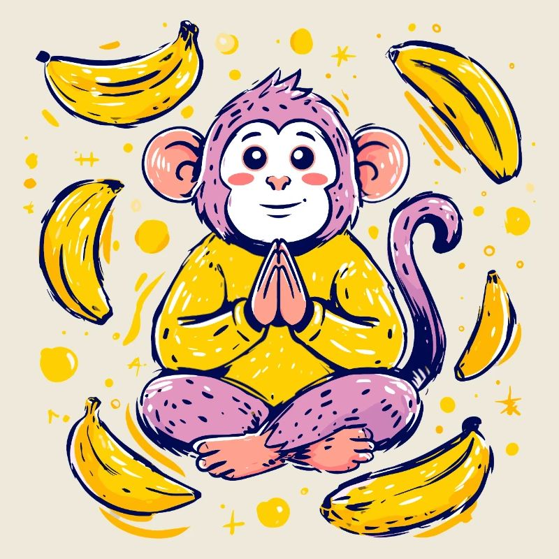 Singe méditant avec des bananes
