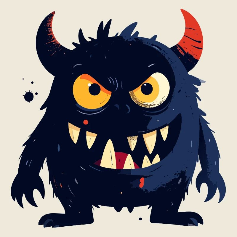 petit monstre coquin avec des cornes et des dents acérées