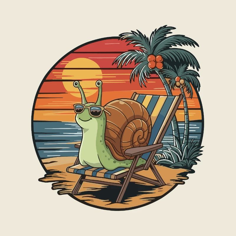 Escargot drôle sur la plage Coucher de soleil des vacances d’été