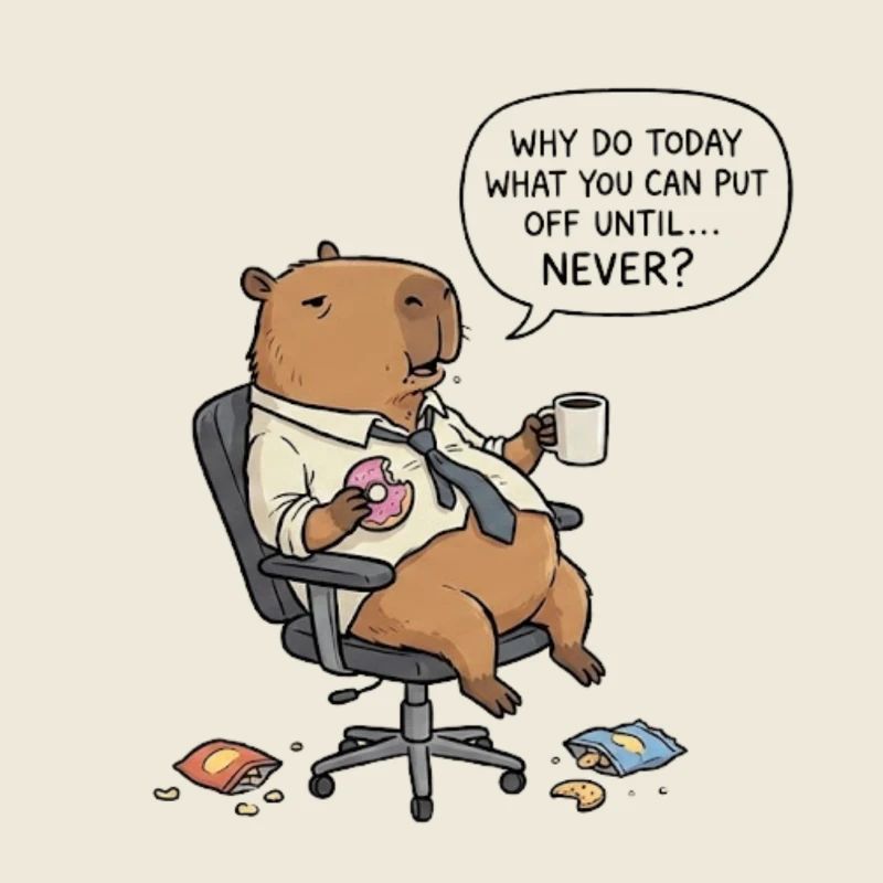 Procrastination du castor capybara au bureau